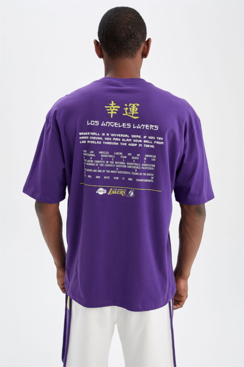 HOMME Violet Defacto Fit NBA Los Angeles Lakers T-shirt à col rond sous licence