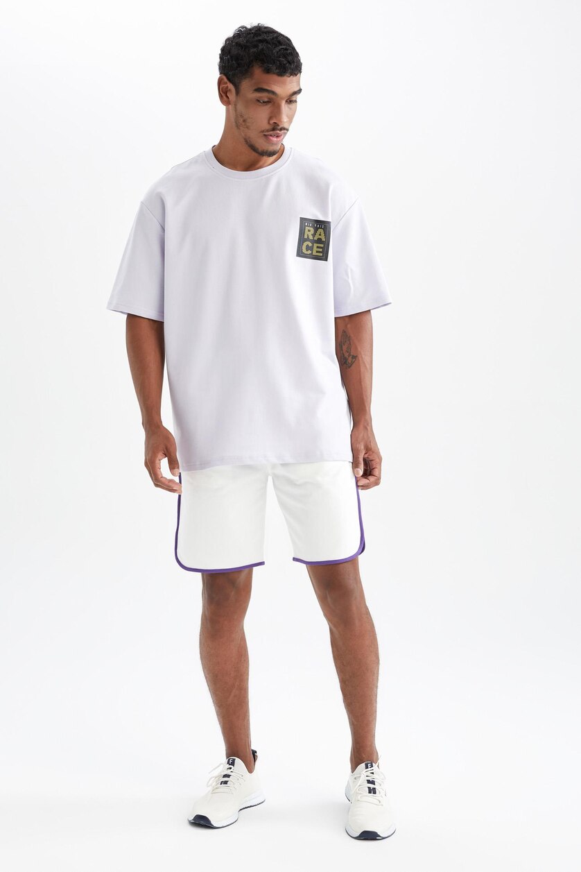 Erkek Ekru Standart Fıt Sweatshirt Kumaşı Şort