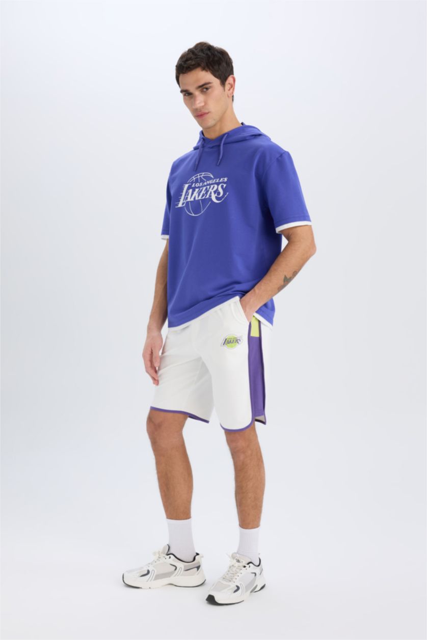 Erkek Ekru NBA Los Angeles Lakers Standart Fit Kısa Paça Şort