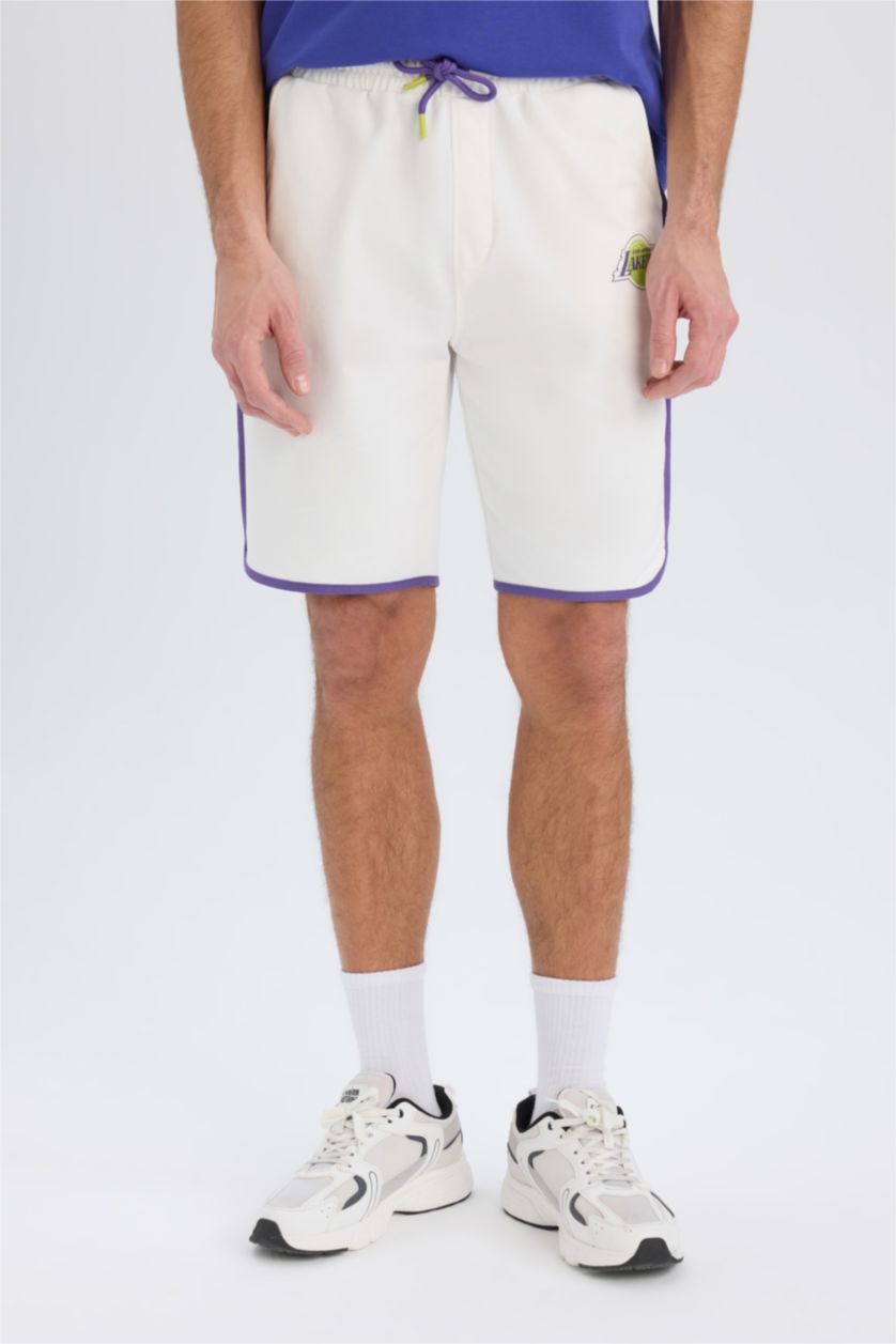 Erkek Ekru NBA Los Angeles Lakers Standart Fit Kısa Paça Şort