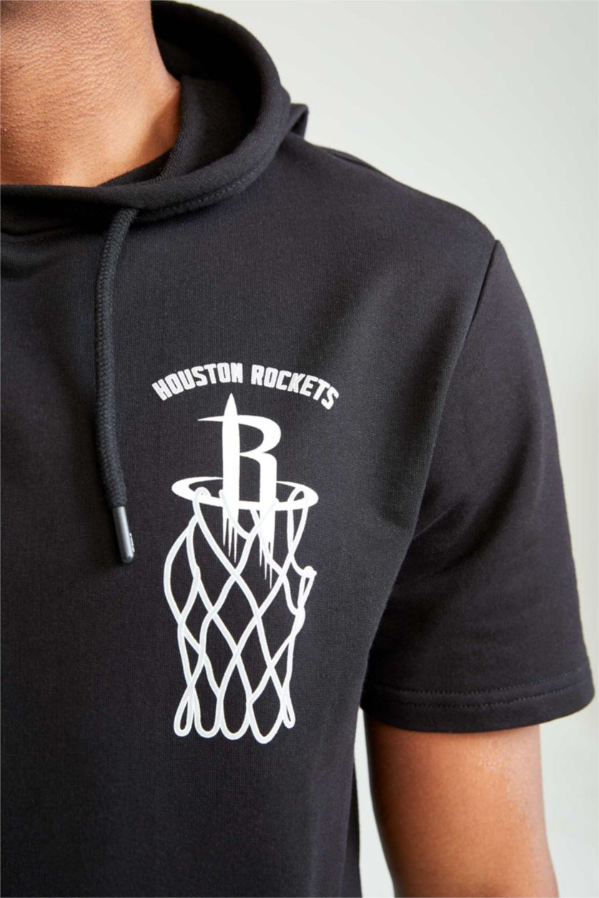 Erkek Siyah Regular Fit Sweatshirt Kumaşı Kısa Kollu Tişört