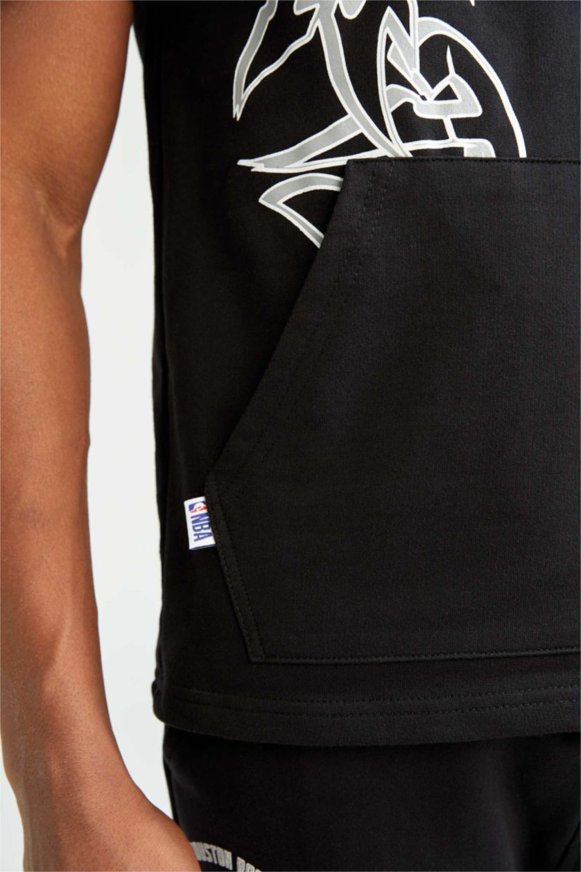 Erkek Siyah Regular Fit Sweatshirt Kumaşı Kısa Kollu Tişört