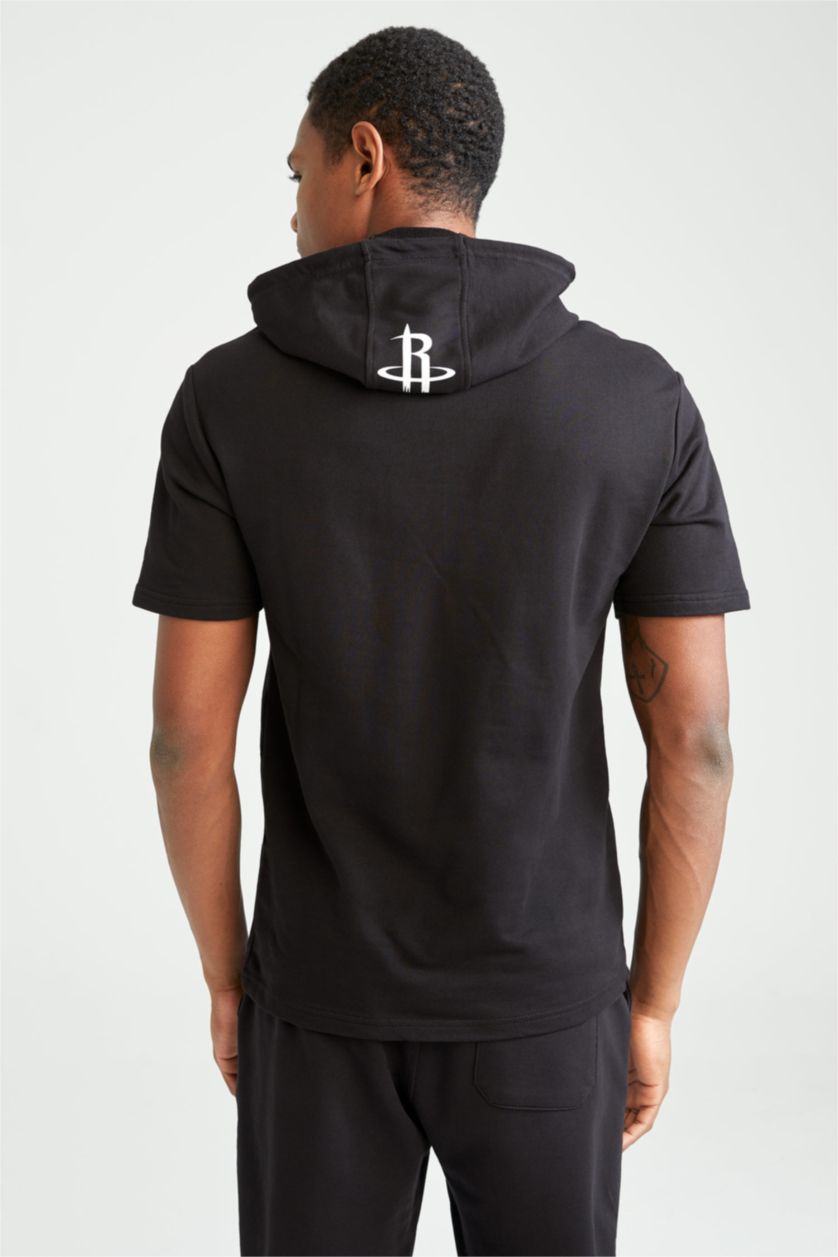 Erkek Siyah Regular Fit Sweatshirt Kumaşı Kısa Kollu Tişört