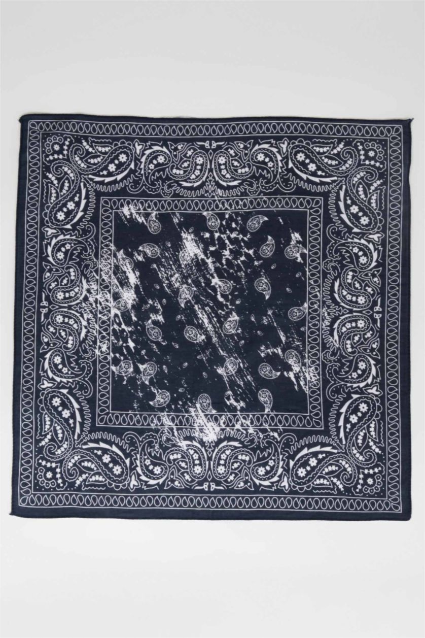 Kadın Koyu İndigo Etnik Desenli Pamuklu Bandana