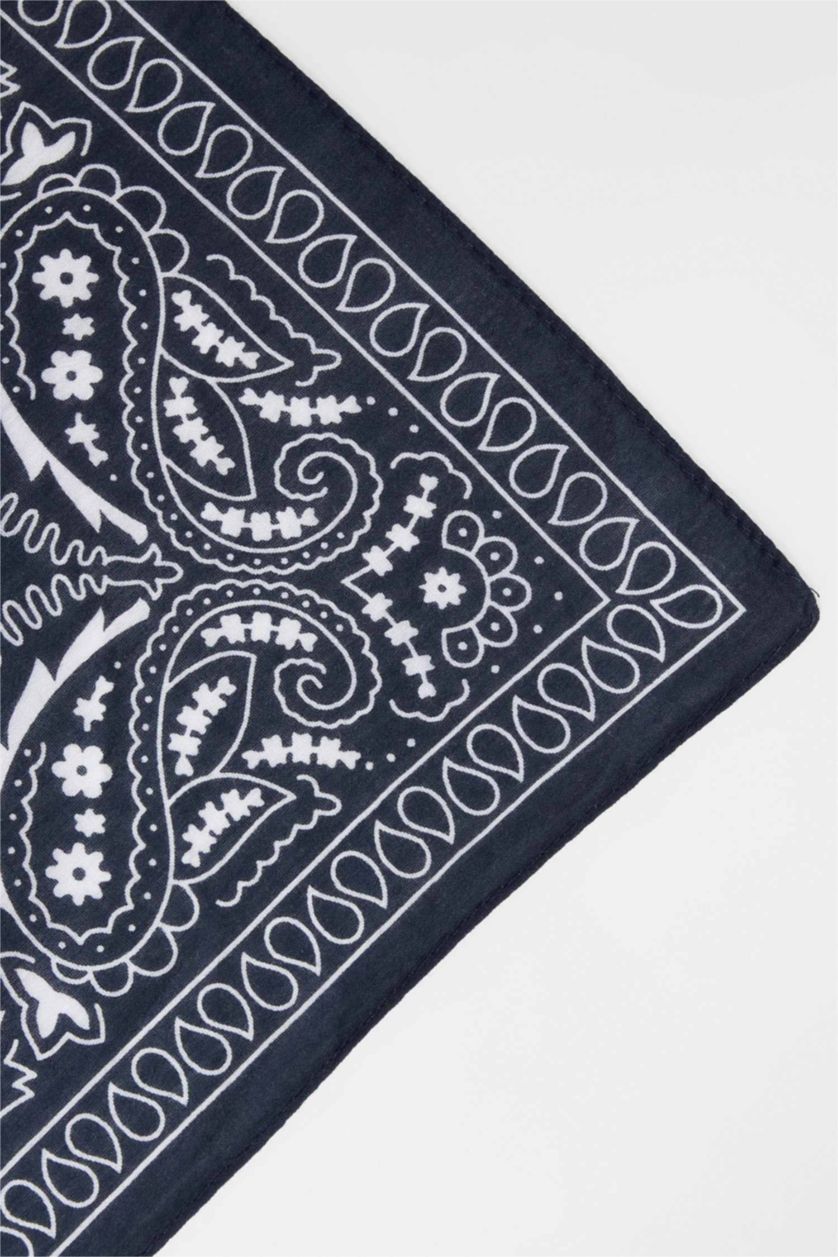 Kadın Koyu İndigo Etnik Desenli Pamuklu Bandana