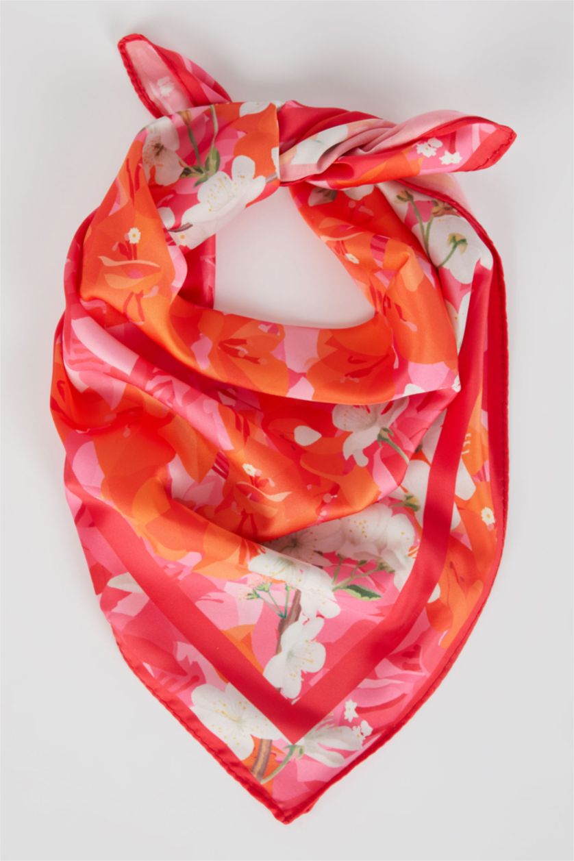 WOMAN Dark Pink Women Marbling Patterned Scarf