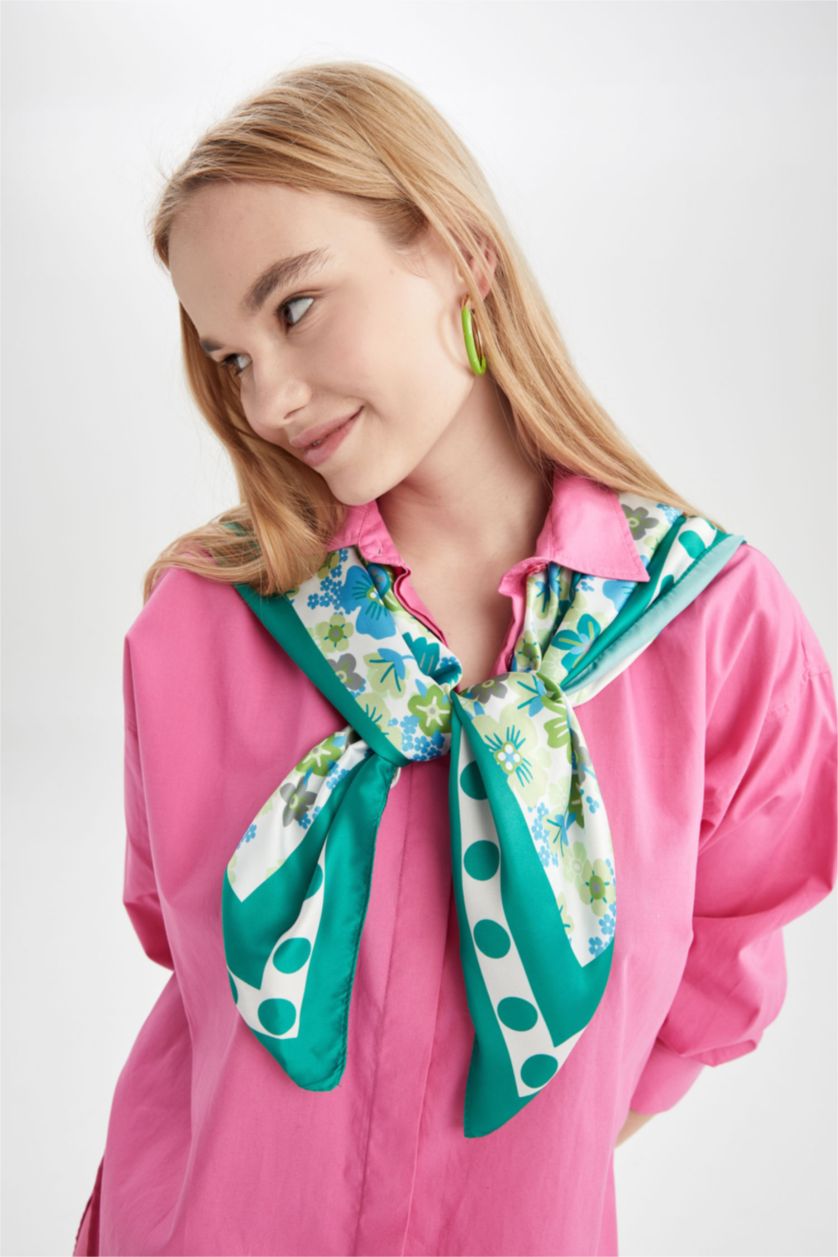 WOMAN Green Floral Printed Shawl