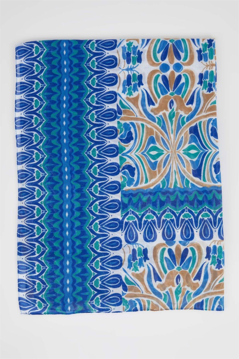 Kadın Mavi Kadın Desenli Şal