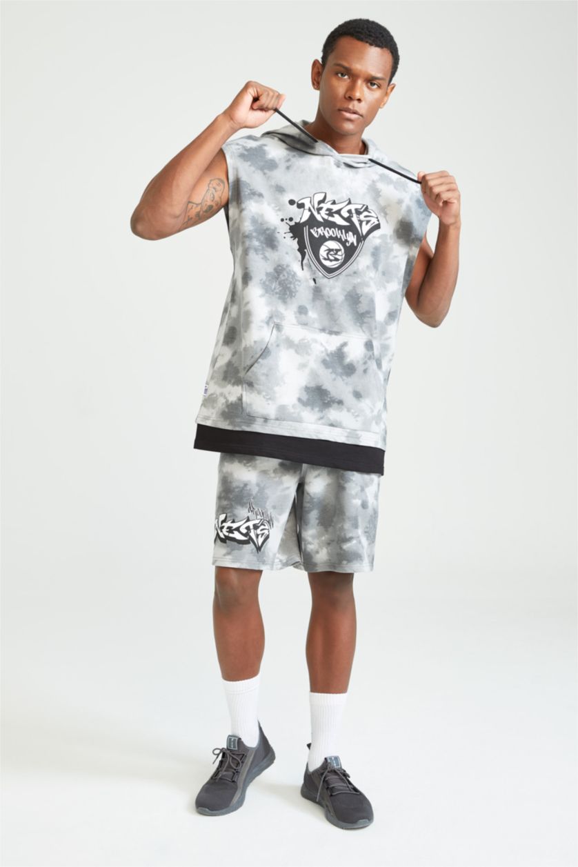 MAN Light Grey Defacto Fit NBA Brooklyn Nets Licensed Thin Fabric Shorts