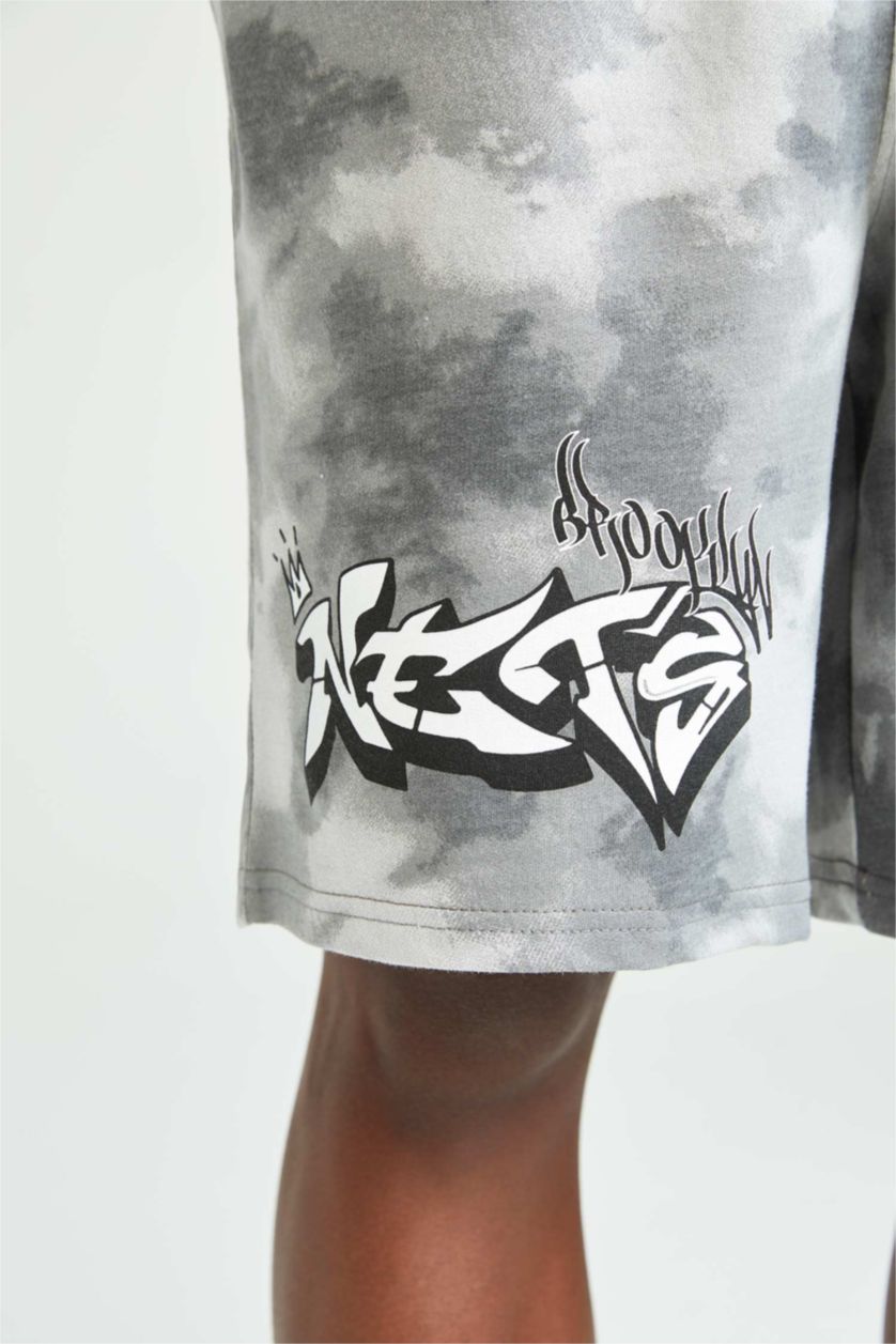 MAN Light Grey Defacto Fit NBA Brooklyn Nets Licensed Thin Fabric Shorts