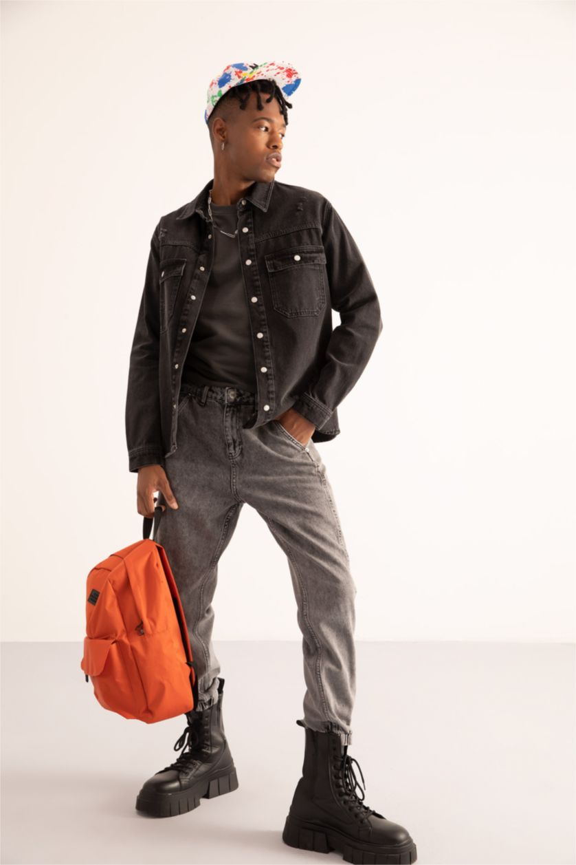 HOMME Noir Chemise À Manches Longues En Tricot Double Poche