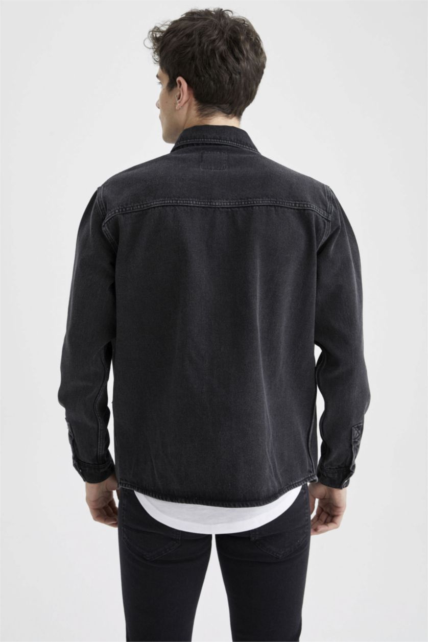 HOMME Noir Chemise À Manches Longues En Tricot Double Poche