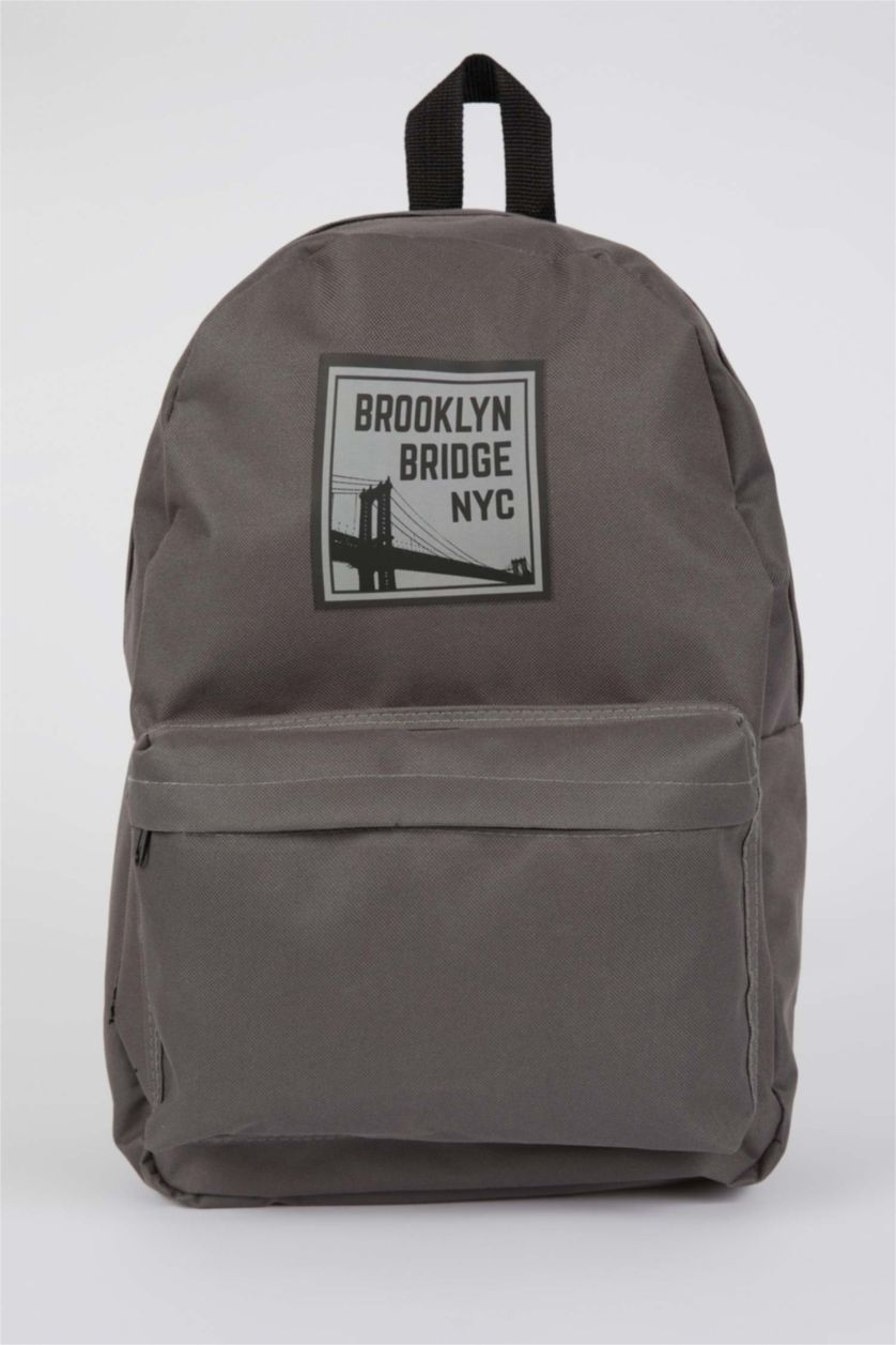 MAN Grey Unisex Text Printed Large School Backpack