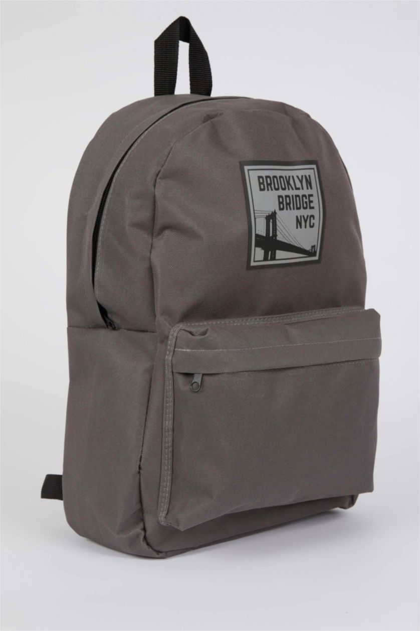 MAN Grey Unisex Text Printed Large School Backpack
