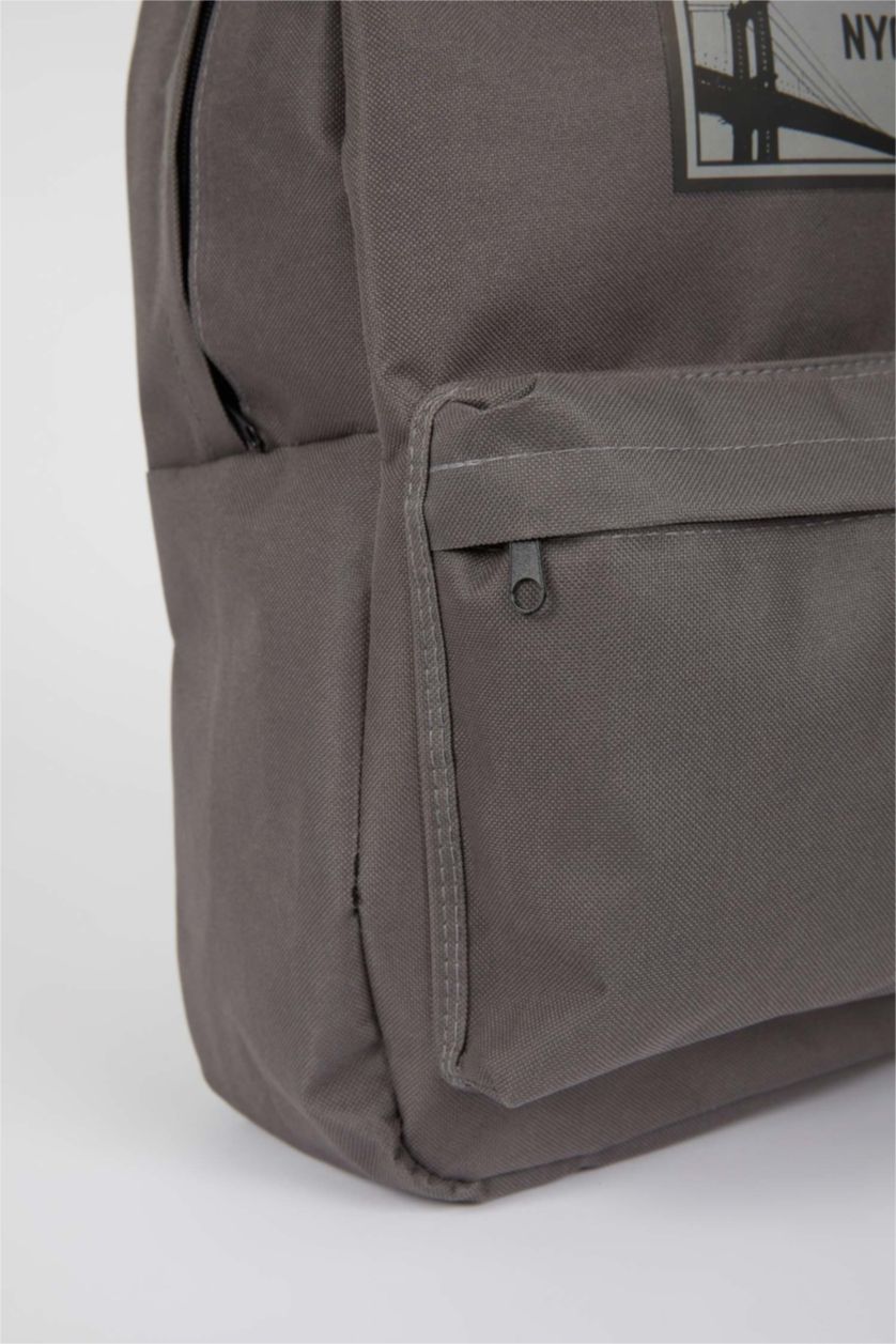 MAN Grey Unisex Text Printed Large School Backpack