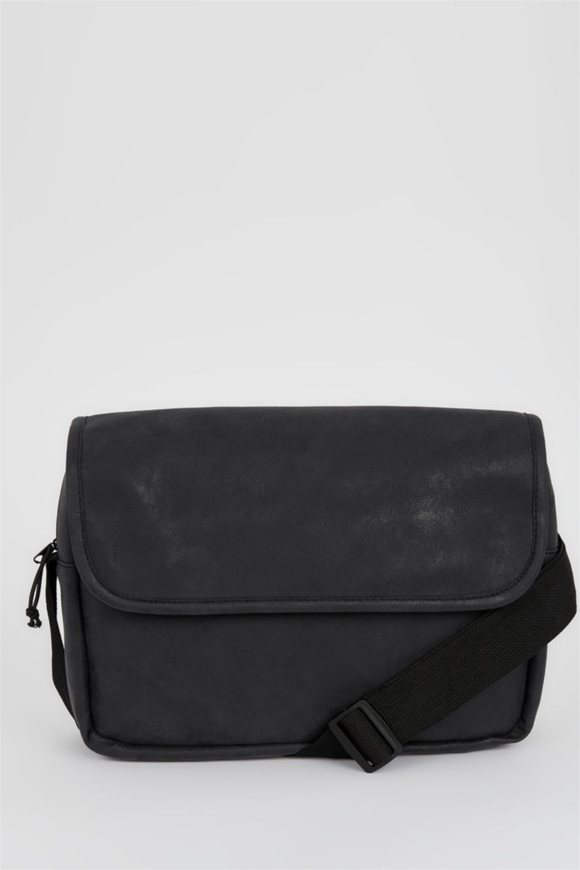 HOMME Noir Grand sac à bandoulière en similicuir pour hommes