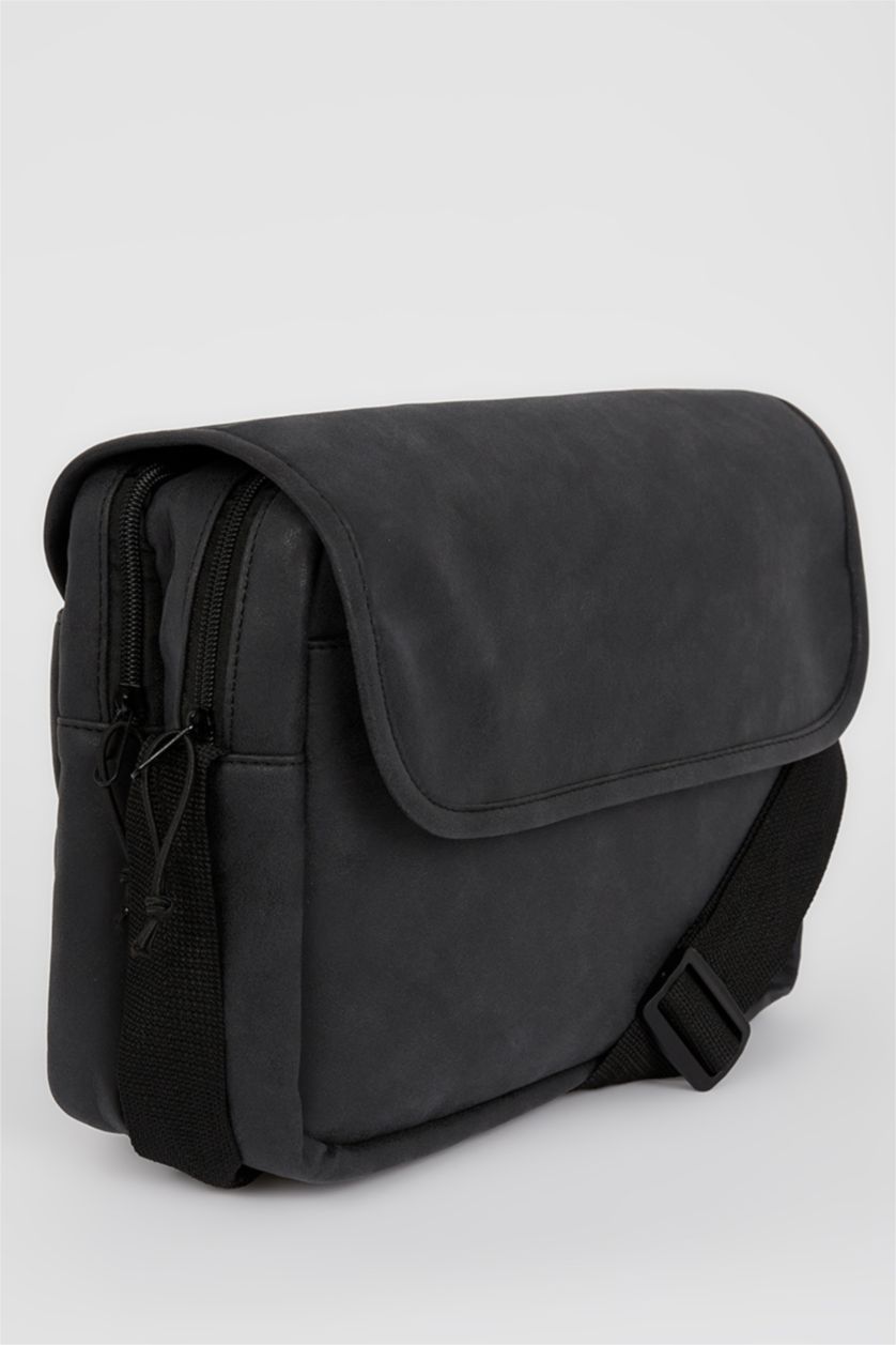 HOMME Noir Grand sac à bandoulière en similicuir pour hommes