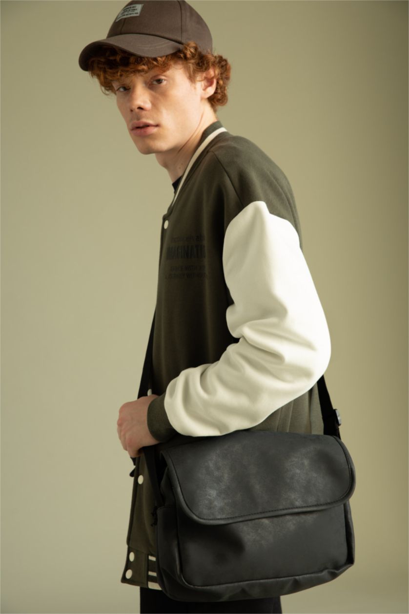 HOMME Noir Grand sac à bandoulière en similicuir pour hommes