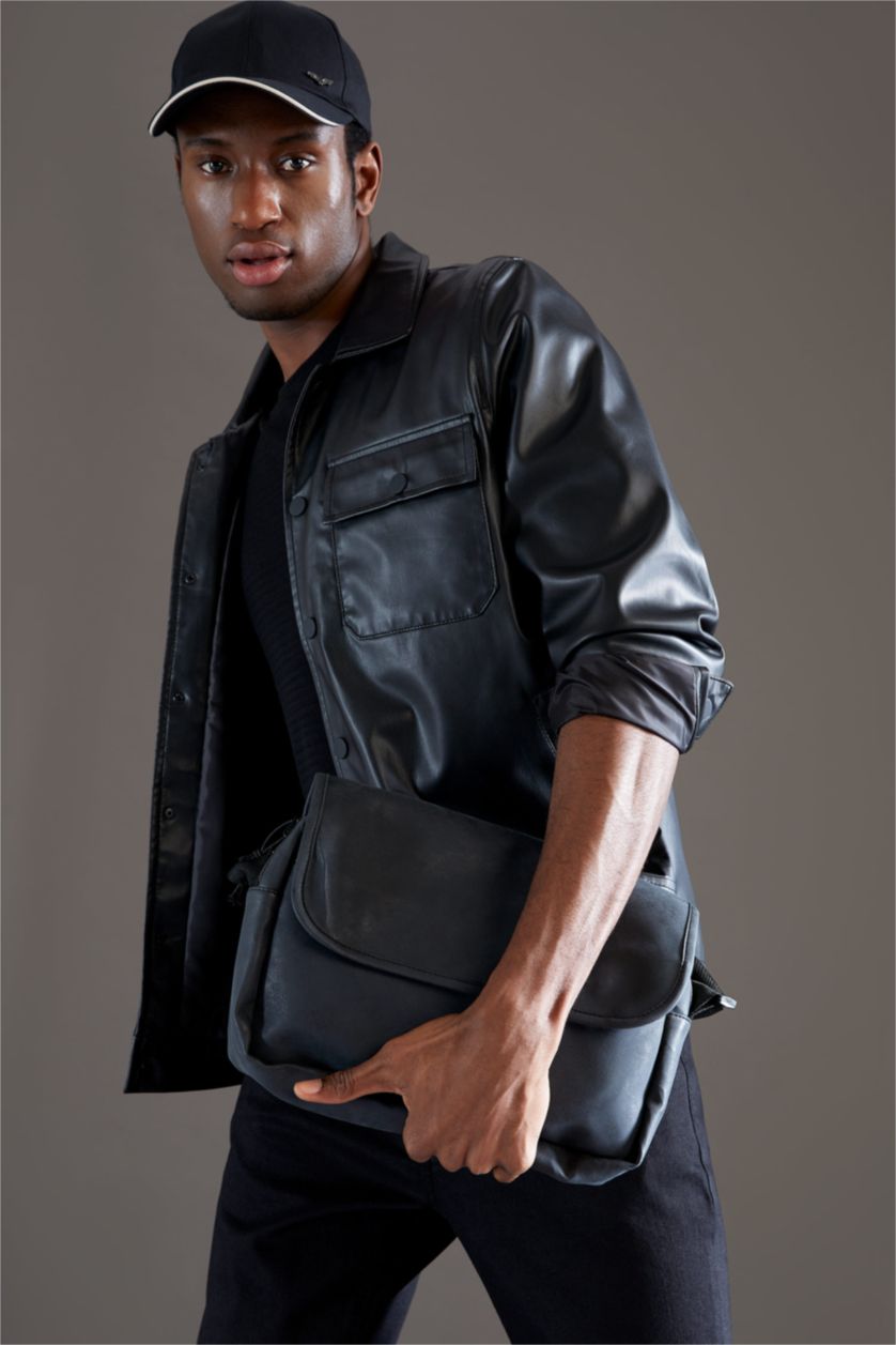 HOMME Noir Grand sac à bandoulière en similicuir pour hommes