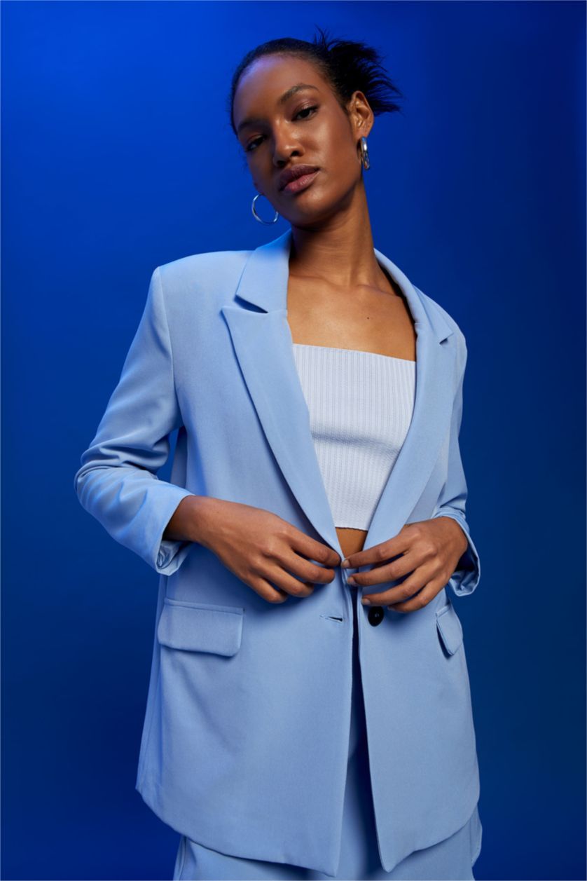 FEMME Bleu Veste blazer coupe oversize à poche et fente simple