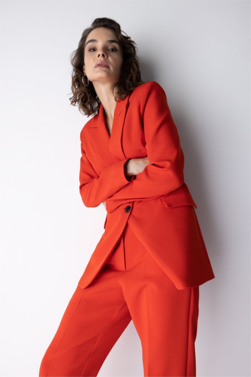 FEMME Rouge Blazer Coupe Oversize Manche Longue Un Bouton