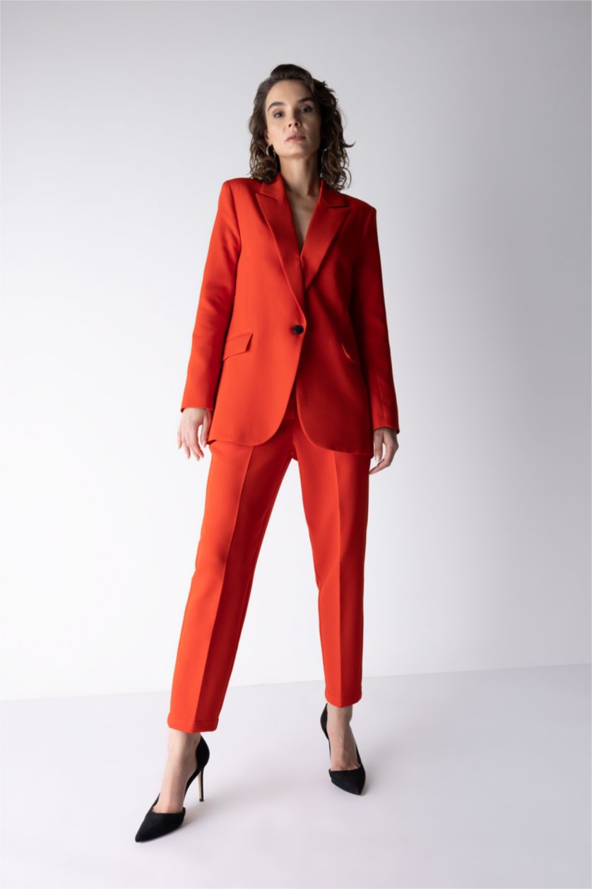 FEMME Rouge Blazer Coupe Oversize Manche Longue Un Bouton