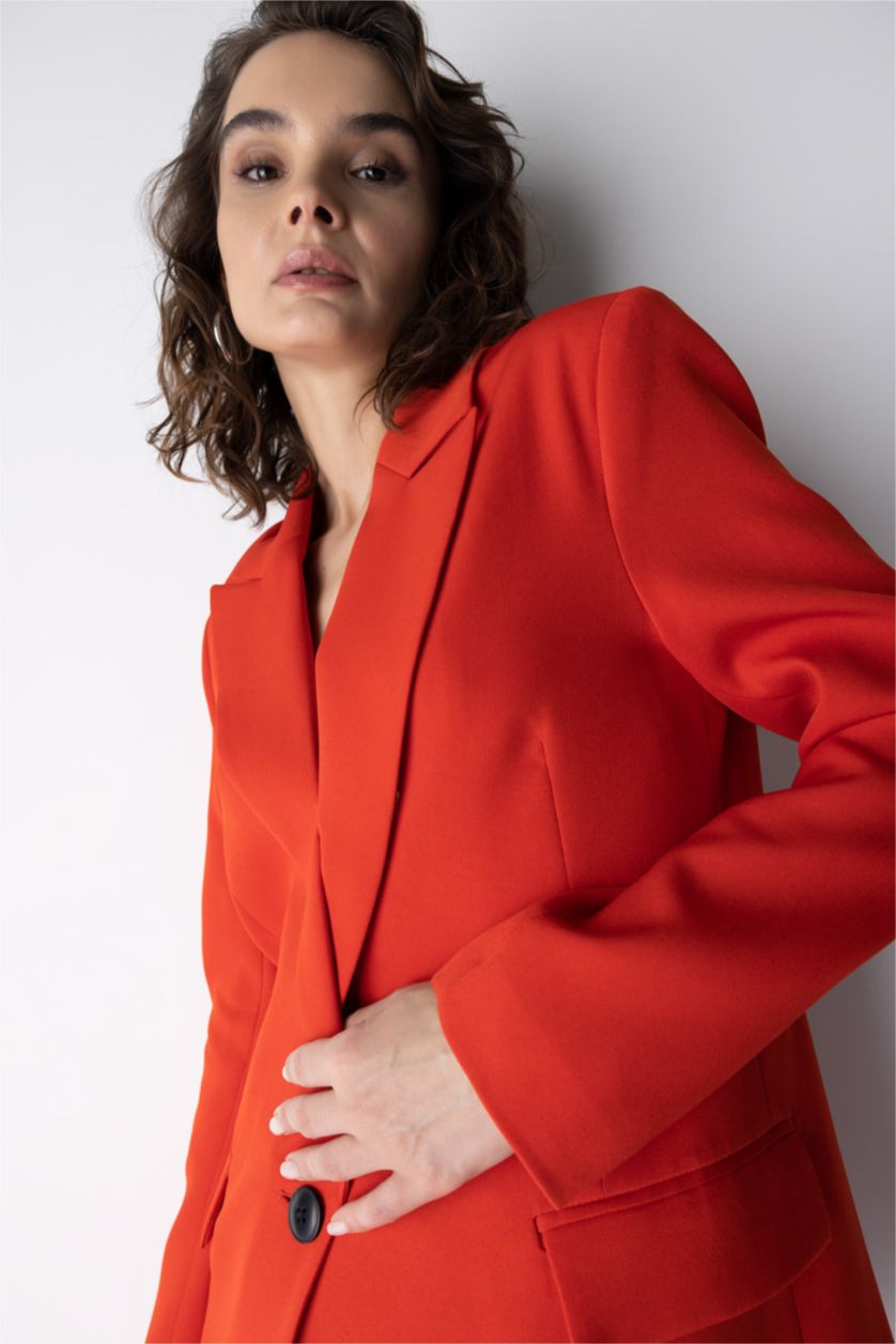 FEMME Rouge Blazer Coupe Oversize Manche Longue Un Bouton