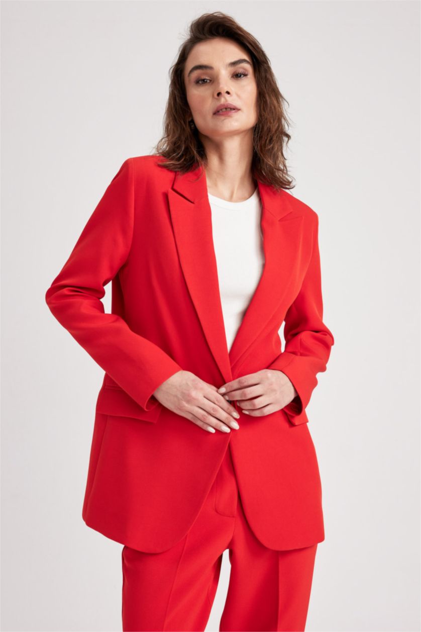FEMME Rouge Blazer Coupe Oversize Manche Longue Un Bouton