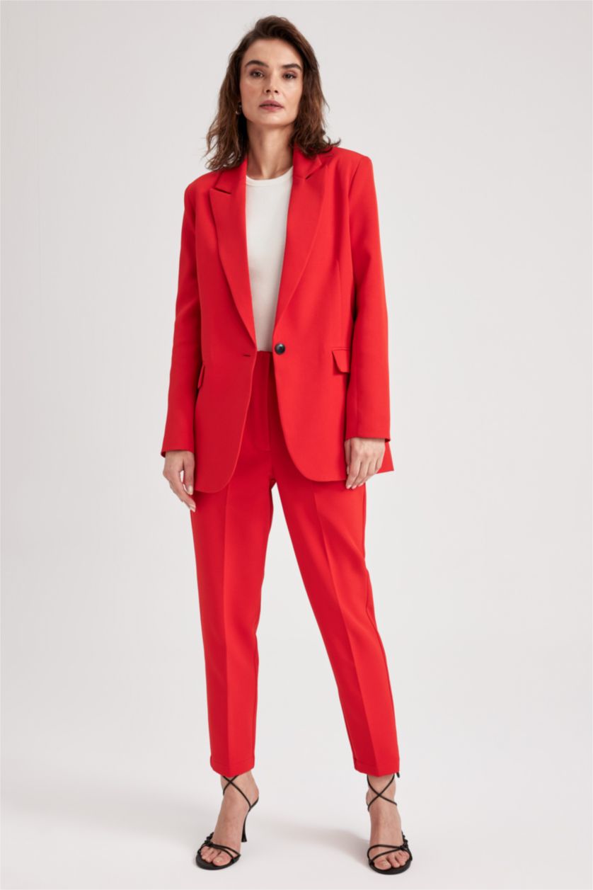 FEMME Rouge Blazer Coupe Oversize Manche Longue Un Bouton
