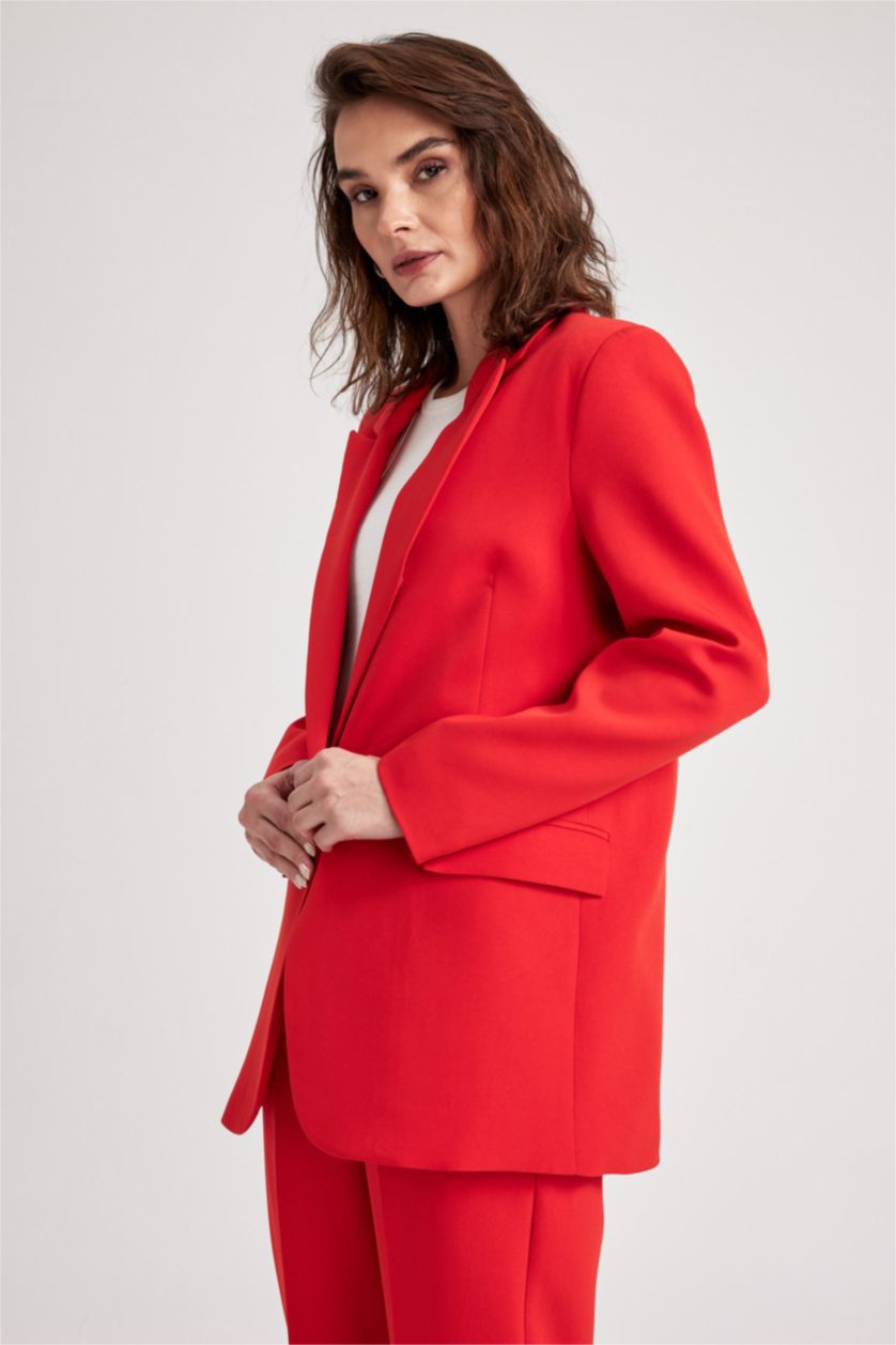 FEMME Rouge Blazer Coupe Oversize Manche Longue Un Bouton