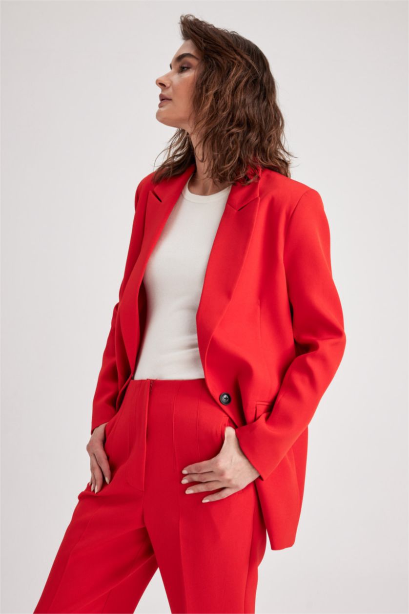 FEMME Rouge Blazer Coupe Oversize Manche Longue Un Bouton
