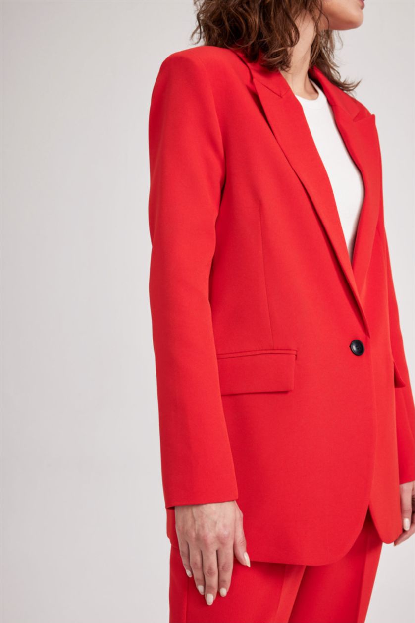 FEMME Rouge Blazer Coupe Oversize Manche Longue Un Bouton
