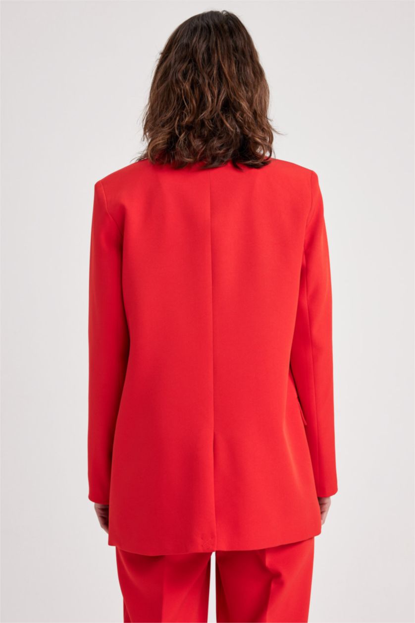FEMME Rouge Blazer Coupe Oversize Manche Longue Un Bouton