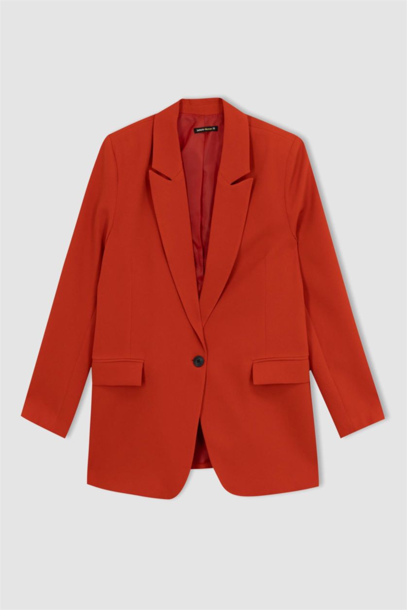 FEMME Rouge Blazer Coupe Oversize Manche Longue Un Bouton