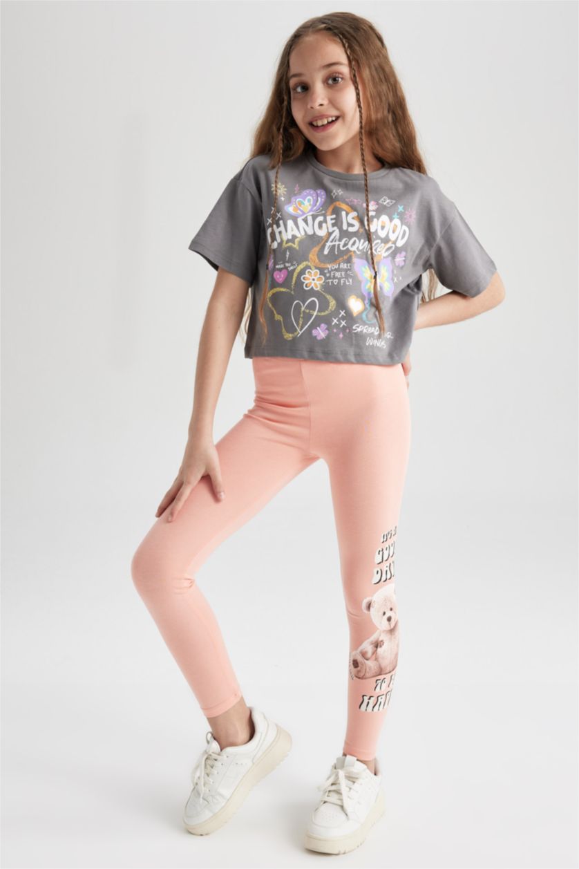 GIRLS & TEENS Salmon Girl Slim Fit Bear Printed Leggings