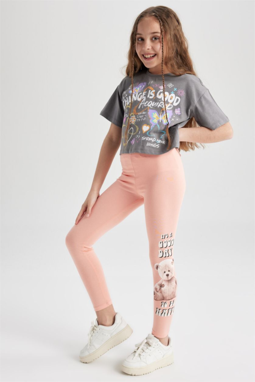 GIRLS & TEENS Salmon Girl Slim Fit Bear Printed Leggings