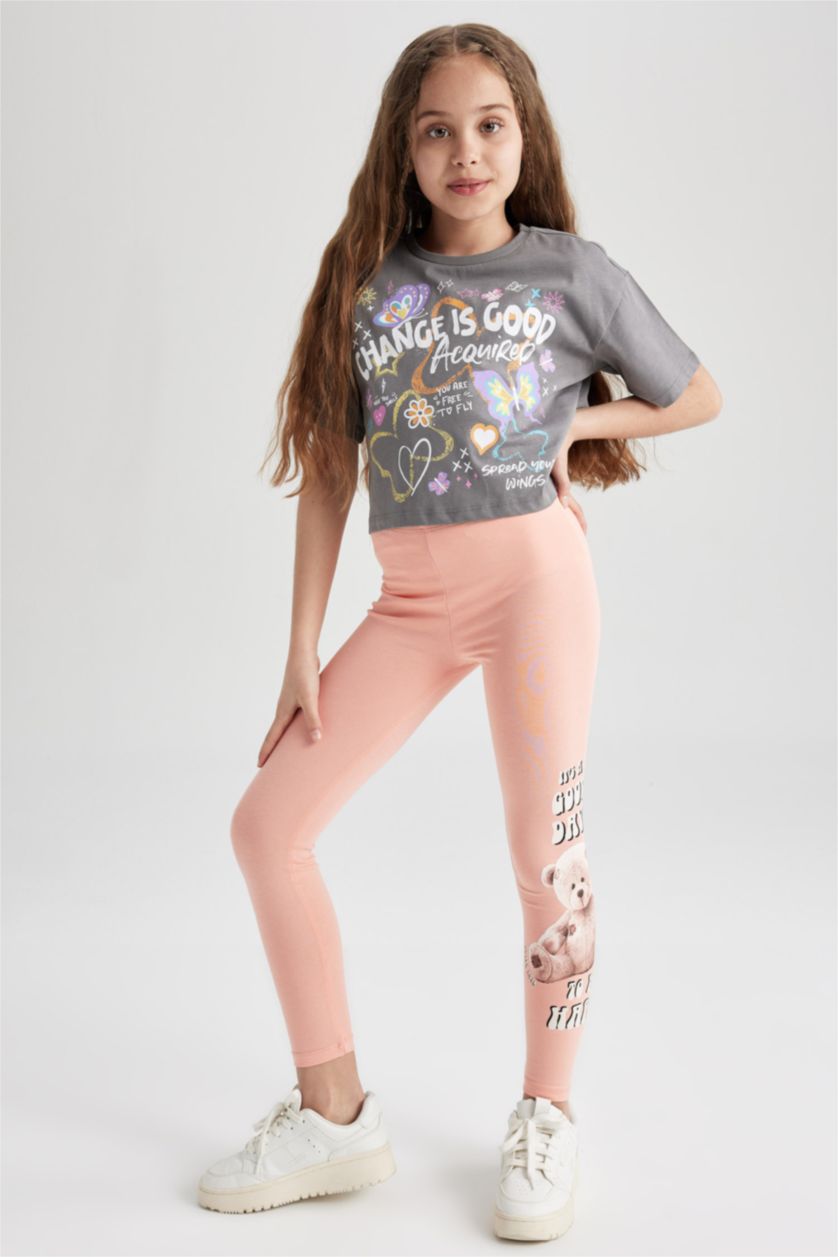 GIRLS & TEENS Salmon Girl Slim Fit Bear Printed Leggings