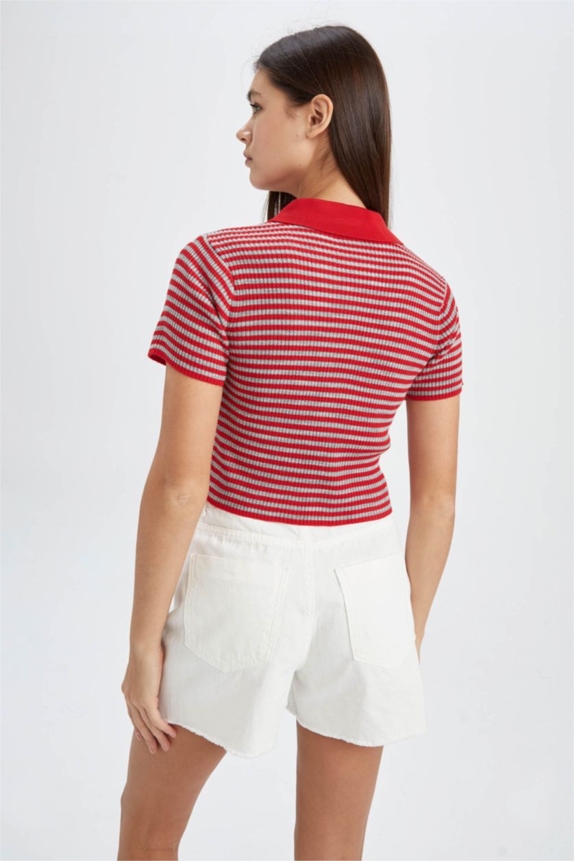 Женская Оранжевый Пуловер приталенного кроя с поло воротником для женщин