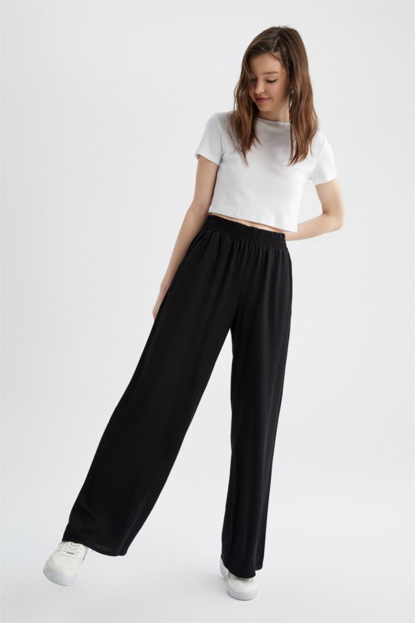 WOMAN Black High Waisted Viscose Culottes
