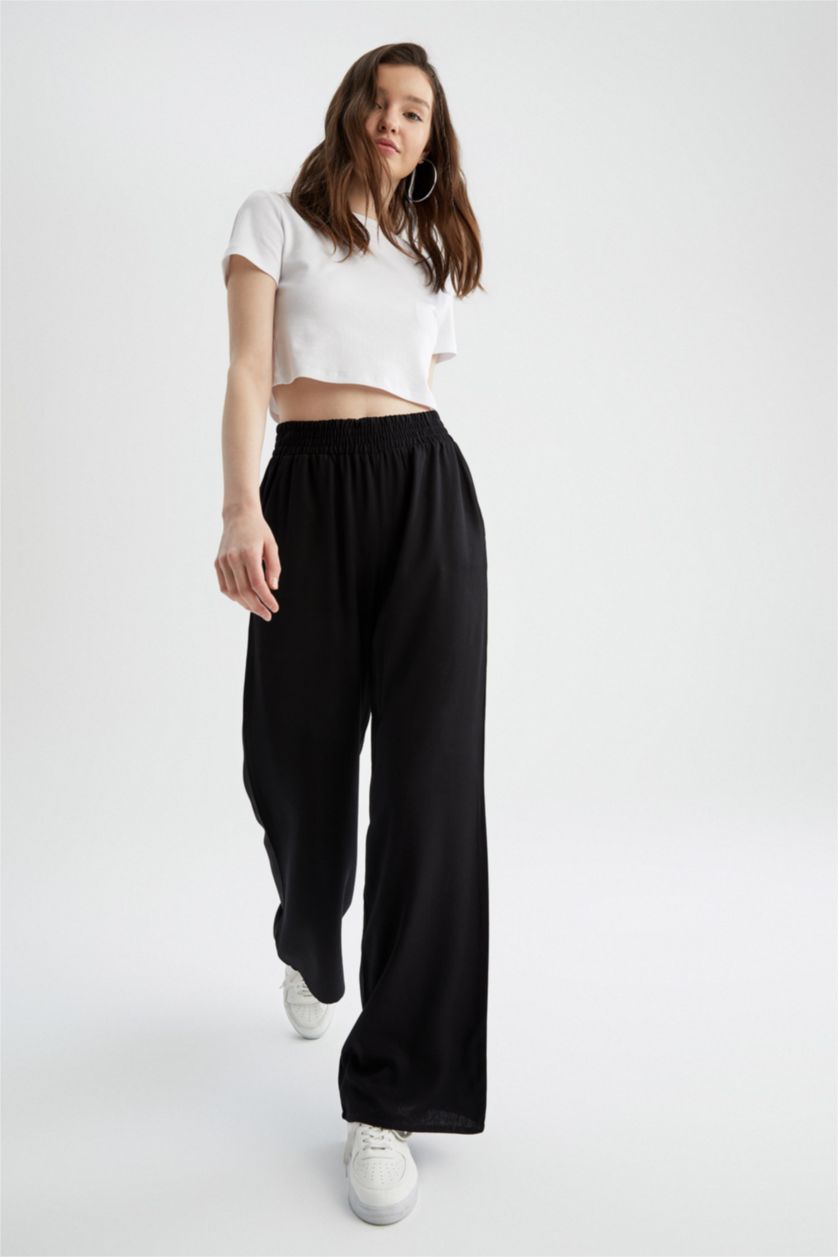WOMAN Black High Waisted Viscose Culottes