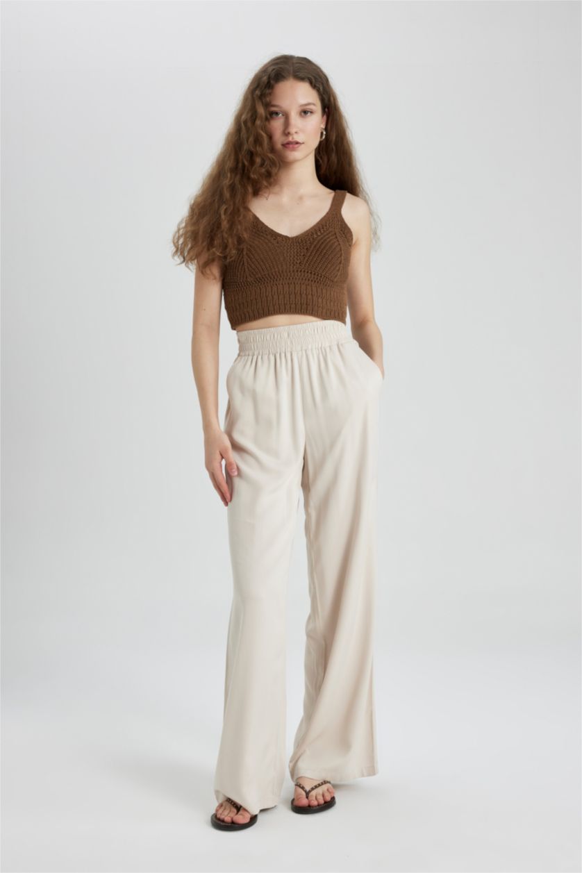 WOMAN Light Stone Wide Leg With Pockets Viscose Trousers