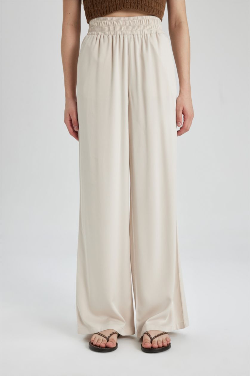 WOMAN Light Stone Wide Leg With Pockets Viscose Trousers