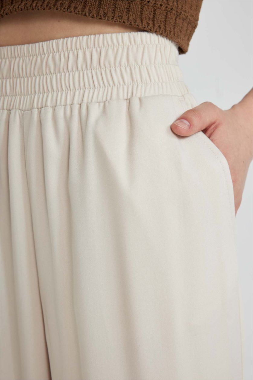 WOMAN Light Stone Wide Leg With Pockets Viscose Trousers