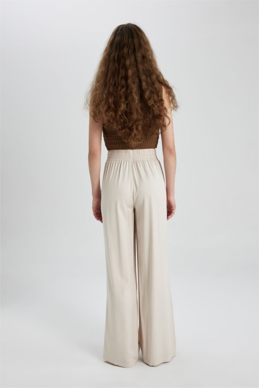 WOMAN Light Stone Wide Leg With Pockets Viscose Trousers