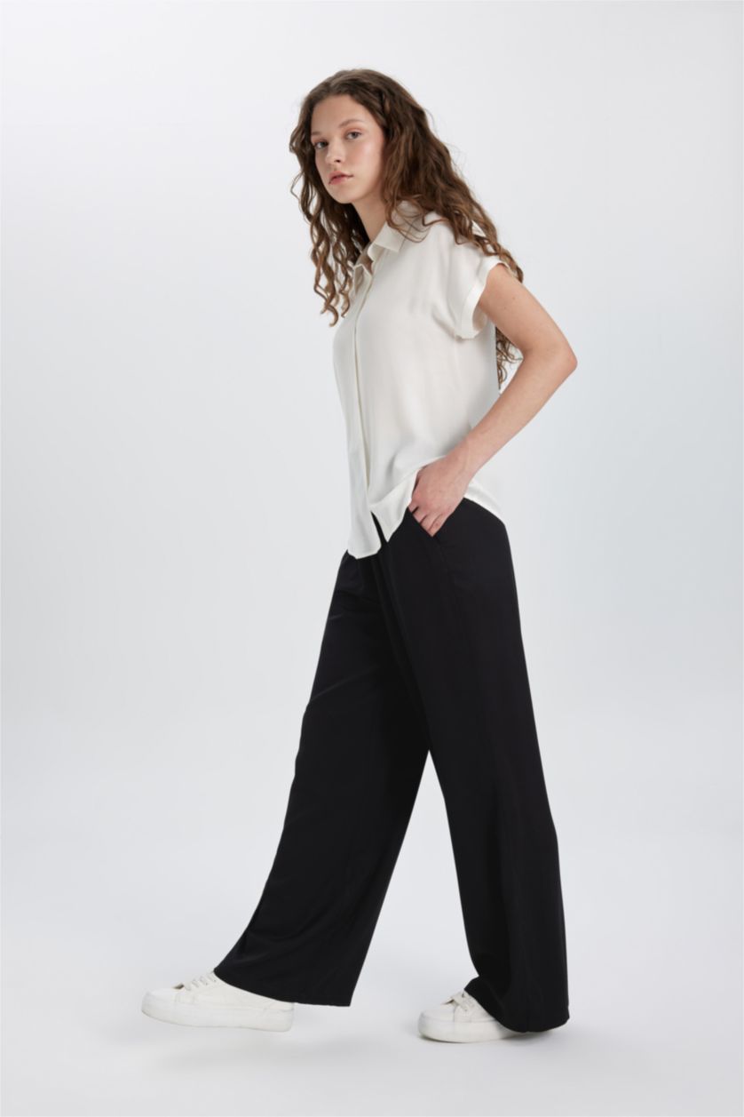 FEMME Noir Pantalon Viscose Avec Poches