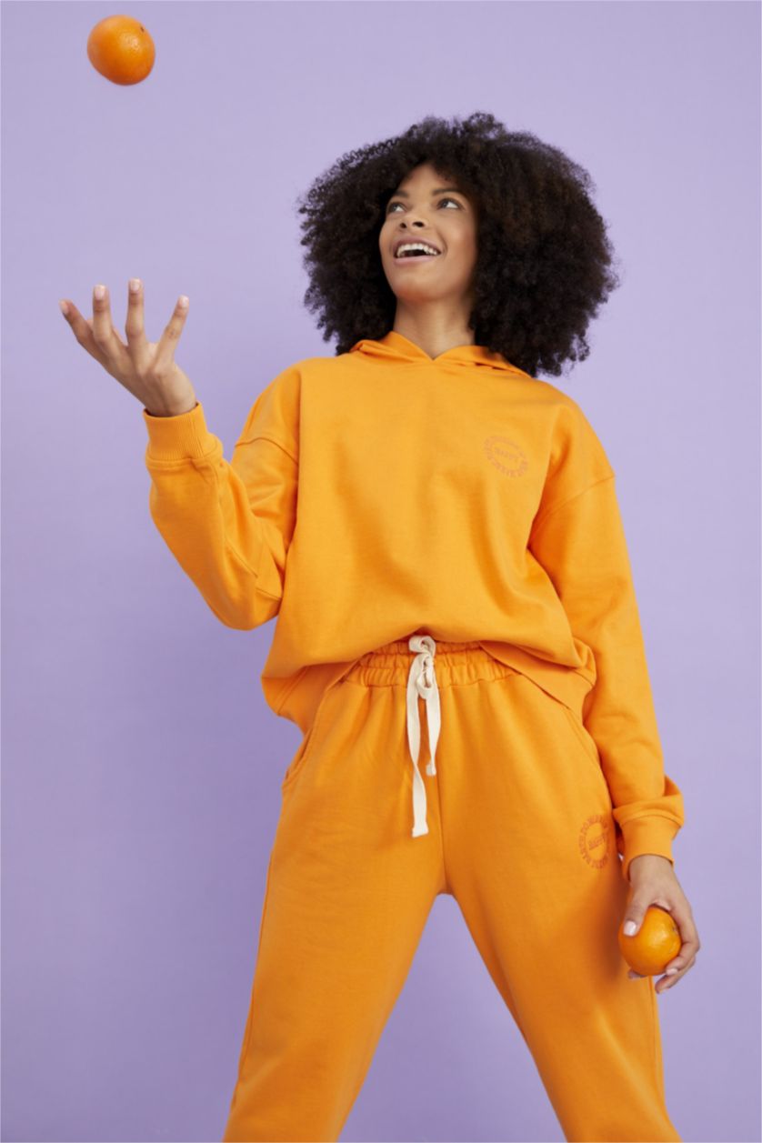 Женщины Светло-оранжевый Свитшот кроп с капюшоном для женщин