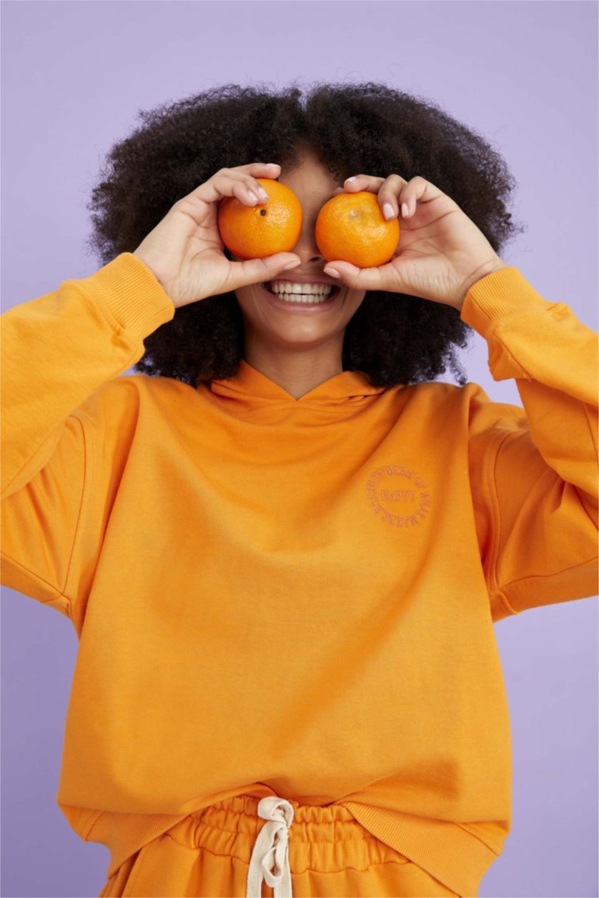 Женщины Светло-оранжевый Свитшот кроп с капюшоном для женщин