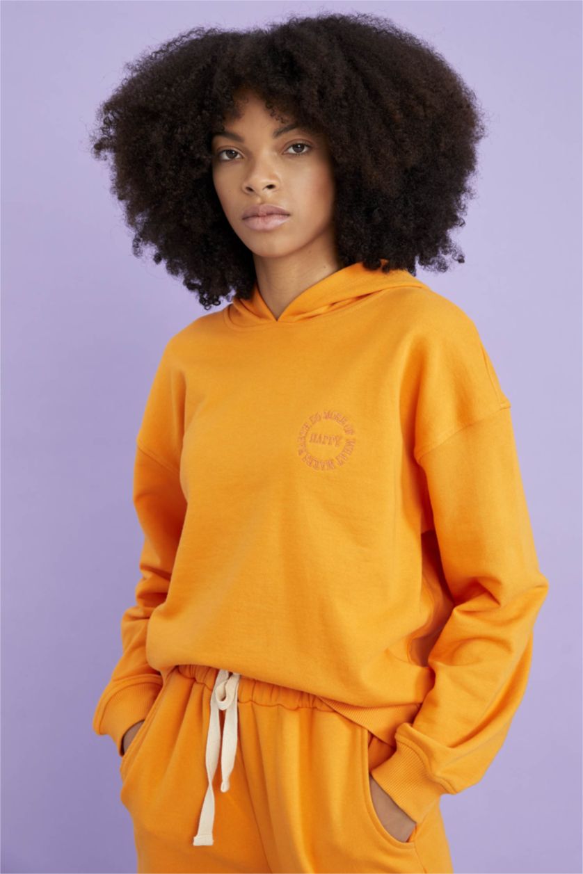 Женщины Светло-оранжевый Свитшот кроп с капюшоном для женщин