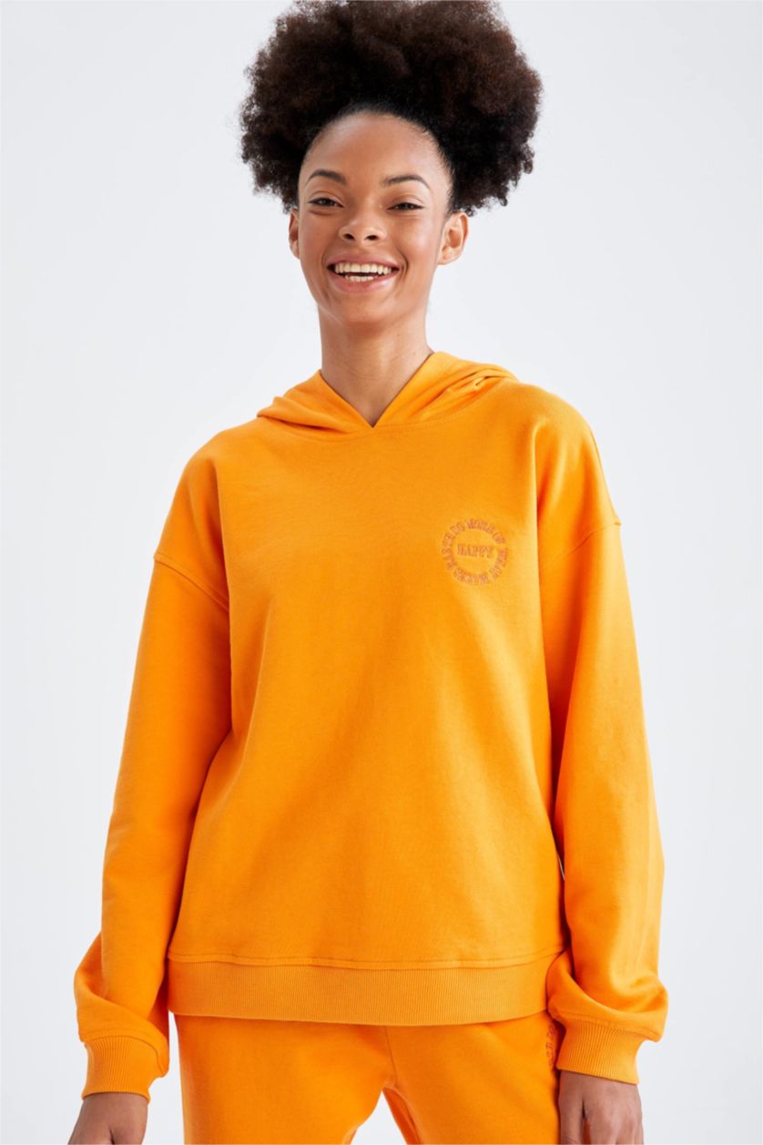 Женщины Светло-оранжевый Свитшот кроп с капюшоном для женщин