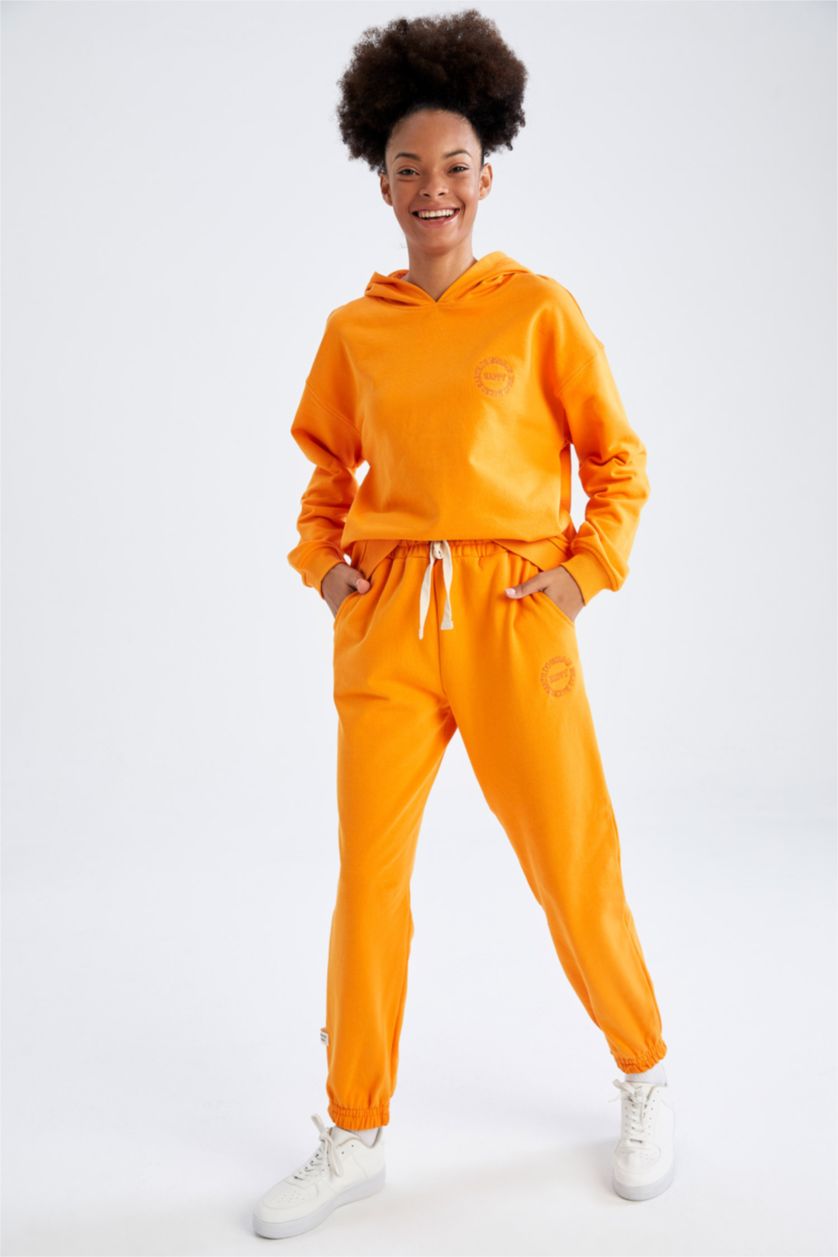Женщины Светло-оранжевый Свитшот кроп с капюшоном для женщин